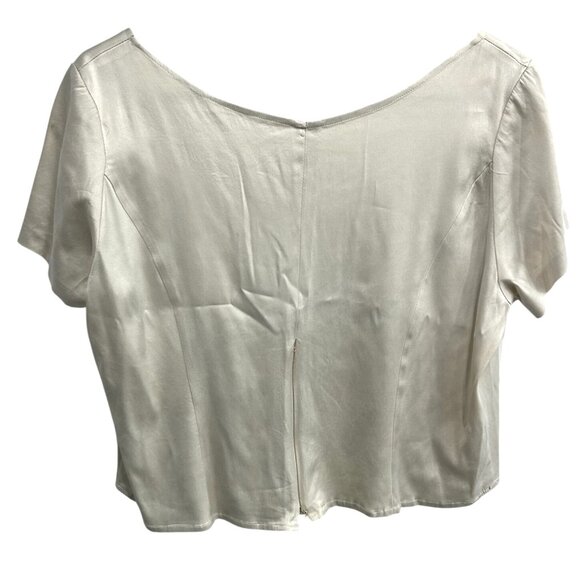 Satin Cropped Short Sleeve Size S Blouse Side Zip Cream Top Elegant Minimalist - Picture 2 of 8